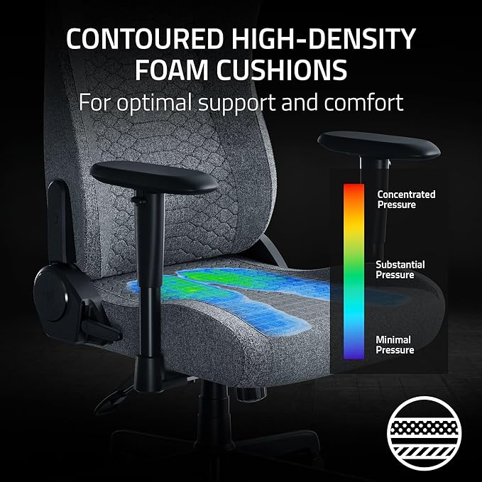Razer Iskur V2 X Ergonomic Gaming Chair, Light Gray Edition | Built-In Lumbar Support, Wide Seat, High Density Foam Cushions, Adjustable 152 Degree Recline, 2D Armrests, Plush Fabric - Image 6