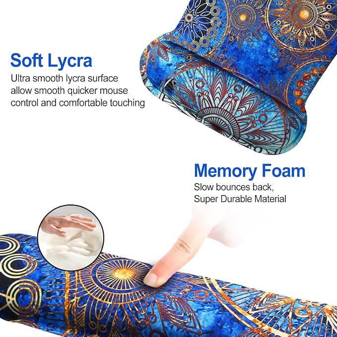 ToLuLu Keyboard Wrist Rest Mouse Pad Support, Gel Ergonomic Mouse Pads for Computer Laptop PC, Comfortable Durable Mousepad Keyboard Wrist Rests for Easy Typing Pain Relief, Blue Mandala - Image 3