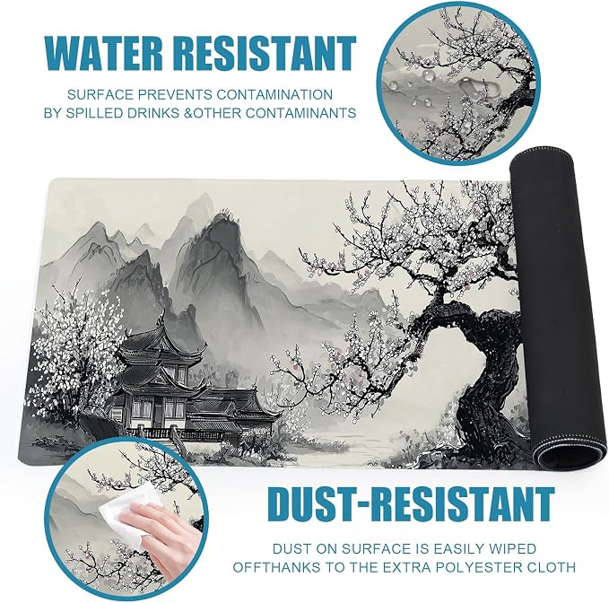 Large Mouse Pad for Desk, Gaming Mousepad XL Extended, Japanese Desk Mat Non-Slip Rubber Base, Big Computer Keyboard Mat Protector for Home&Office, 31.5x11.8in, Cherry Blossom - Image 6