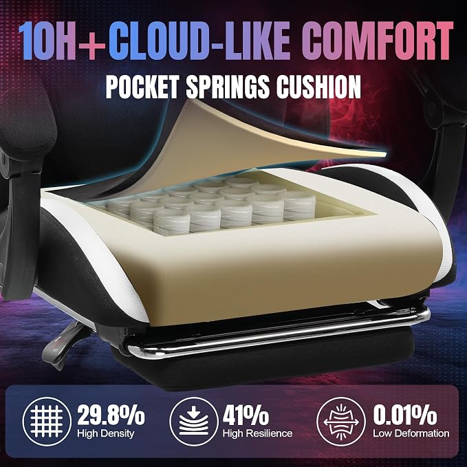 GTPLAYER RGB Gaming Chair with Footrest, LED Lights, Ergonomic Computer Chair with Linkage Armrest, Breathable Fabric for Home Office Desk - Video Game Chairs for Adults - Image 6