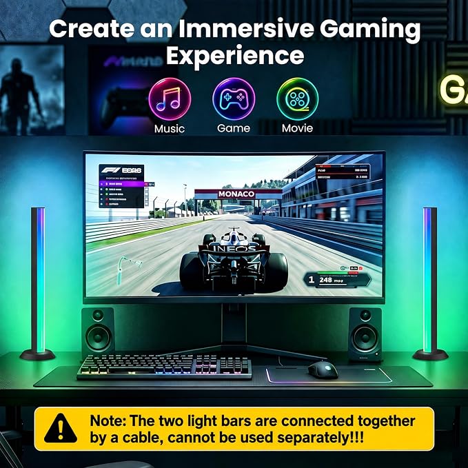 TJOY Smart Wi-Fi Light Bar, Compatible with Alexa&Google Assistant, Gaming Desk Lights with Music Sync&Scene Modes, RGB TV Light Bar, Mood Lighting for Game, PC, Monitor (2.4GHz WiFi only) - Image 4