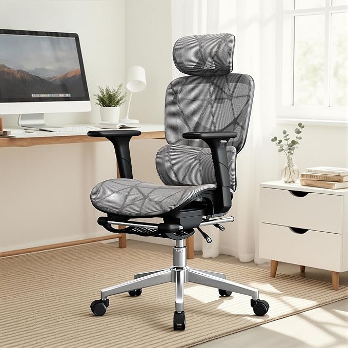 Mesh Office Chair,Ergonomic Computer Chair,Adjustable Lumbar High Back Desk Chair 400lbs,4D Adjustable Armrests & Removable Headrest,Breathable Mesh Chair for Adults,Home Gaming & Workplace(Gray) - Image 2