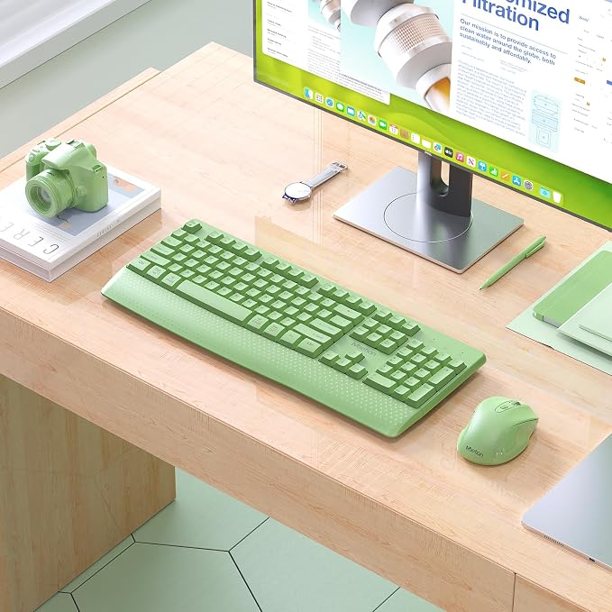 MEETION Wireless Keyboard and Mouse Combo, Full-Size with Wrist Rest, Green - Image 7