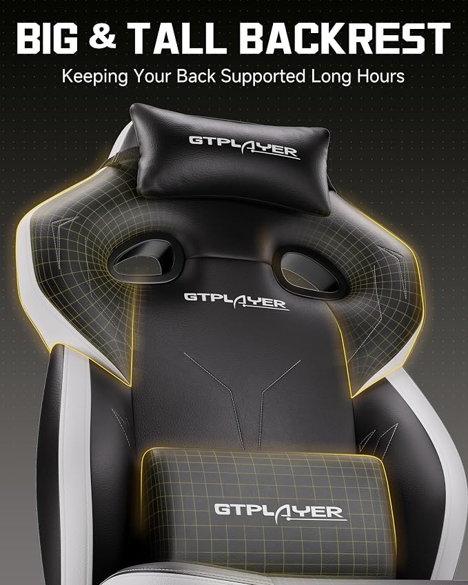 GTPLAYER Big & Tall Gaming Chair, Wide Seat with Footrest, Jet Black | Ergonomic High Back Computer Desk Chair for Adults, Comfort Padded Seat with Lumbar Support Armrests Recliner for Office/Home - Image 4