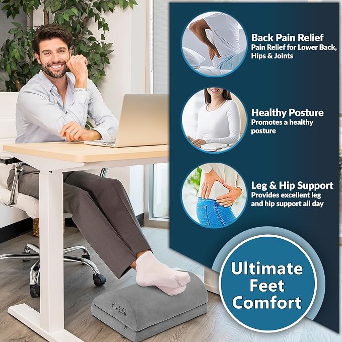 ComfiLife Foot Rest for Under Desk at Work – Adjustable Desk FootRest for Office Chair, Gaming Accessories – Ergonomic Teardrop Design for Back, Hip & Leg Pain Relief – 100% Memory Foam (Gray) - Image 4