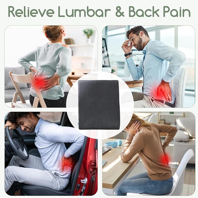 Ergonomic Lumbar Support Pillow for Lower Back Pain Relief, Corduroy Cover Back Support Cushion with Adjustable Straps, Large Size Lumbar Pillow for Office, Gaming & Home Essentials, Large, Dark Grey - Image 3