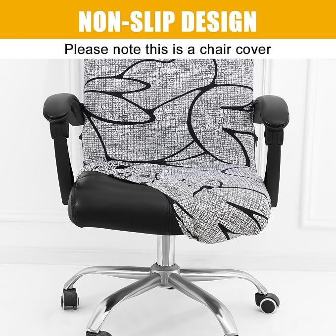Smiry Stretch Printed Office Computer Desk Chair Covers, Grey and Black | Universal Desk Rotating Chair Slipcovers Removable Washable, Soft Fit Anti-Dust Spandex Protector Cover with Zipper - Image 2