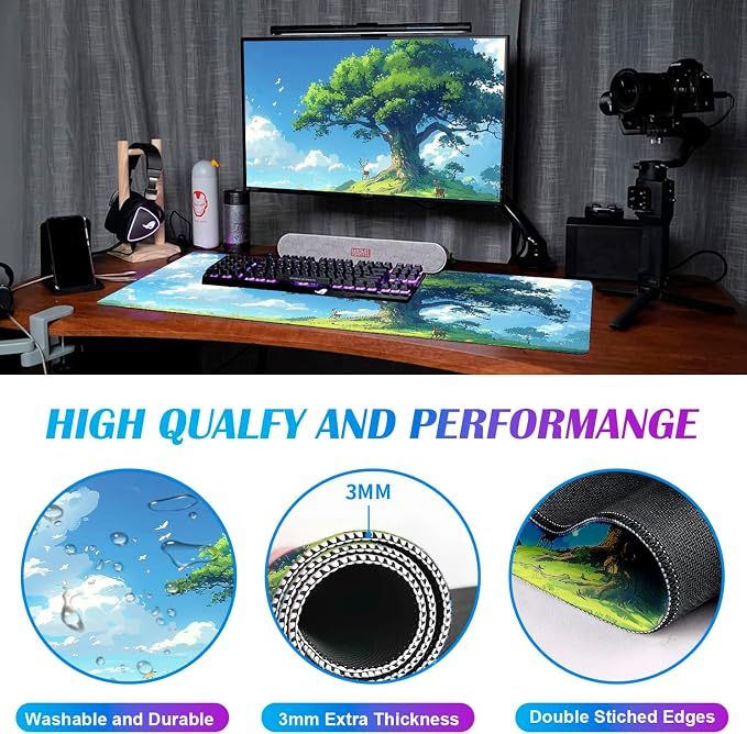 Large Green Plant Outdoor Landscape Office Desk Pad, Computer Mouse Pad | Large Extended Mouse Pad; Full Desk Coverage; Waterproof Coating; Stable Anti-Slide Base For Gaming, Office, Study Daily Use - Image 4