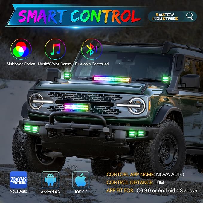 12 Inch RGB Light Bar 12" RGBW LED Pod Lights Color Chasing Light Pods Multicolor Lights for ATV UTV Polaris RZR Ranger Can-am x3 Truck Pickup Wrangler F150 SxS - Image 5