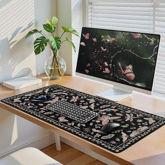 iCasso Black Large Mouse Pad, Desk Matt for Desktop, Insects | XXL Desk Mat for Keyboard and Mouse, Anti-Slip Big Mousepad Computer Mat with Stitched Edges - Image 7
