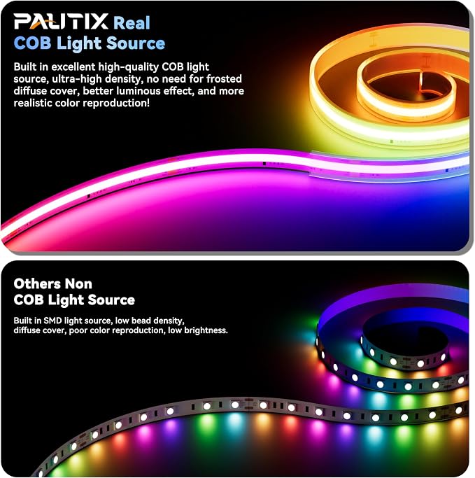 PAUTIX IP67 Waterproof RGB Smart IC COB LED Strip Light, Chasing Color RGB COB LED Lights, UL-Listed Addressable 24V Multicolor 16.4ft, for Outdoor Indoor Lighting Projects(Without Controller&Adapter) - Image 3