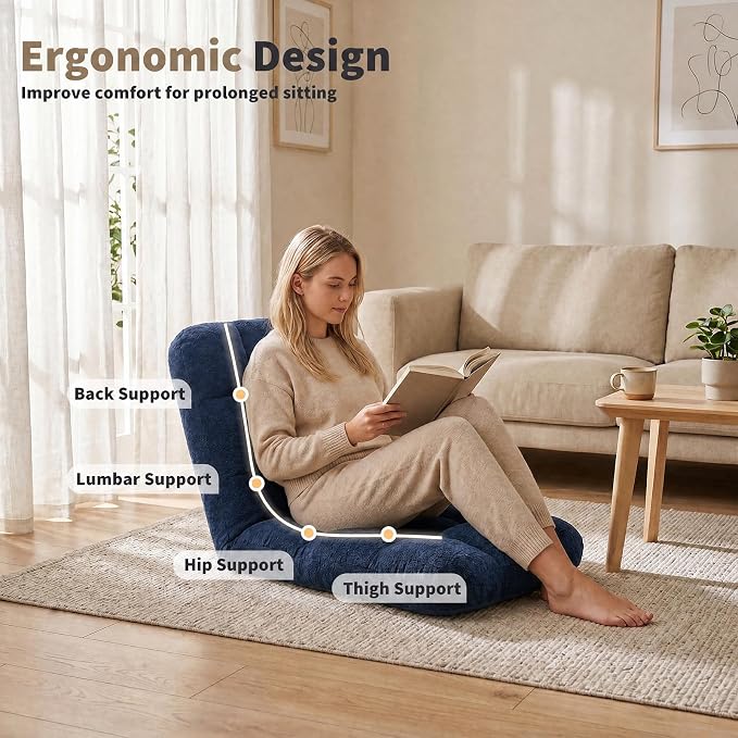 Garvee Folding Floor Chair with Back Support, Cozy Video Gaming Chairs | Adjustable Position, Metal Support Floor Lounger Foldable Lazy Sofa Bed Meditation Chair Foldable Ground Chair for Adult/Kids - Image 6