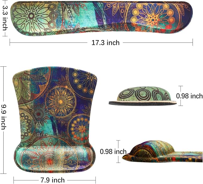 ToLuLu Keyboard Pad Wrist Rest Mouse Pad, Gel Ergonomic Mouse Pads Wrist Support for Computer Laptop Home Office, Mousepad Keyboard Wrist Support Memory Foam for Easy Typing Pain Relief, Mandala Arts - Image 6