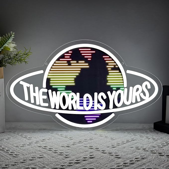 The World is Yours Neon Sign, Led Neon Light Signs for Wall Decor Colorful Planet LED Light up Sign Lamp for Game Room Man Cave Bedroom Bar Birthday Graduation Gift Dimmable USB Powered(16.2"*10.6") by Unknown