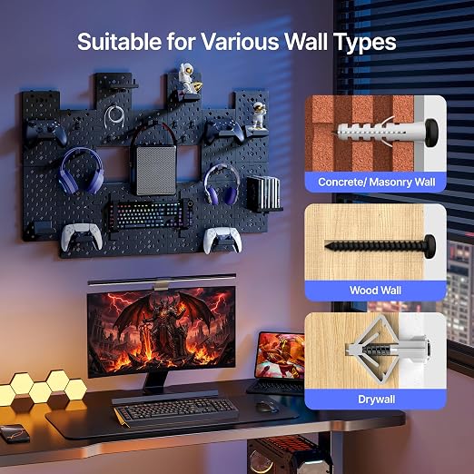 PEGZONE Controller and Headphone Holder Wall Mount, 14pcs, Black | Modular Gaming Pegboard with Accessories, Controller Stand, Disc Shelf Organizer - Image 5