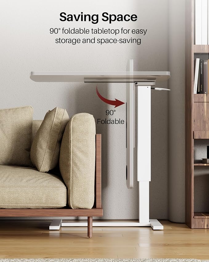 Foldable Overbed Table with Wheels, Pneumatic Adjustable Desk - Image 6