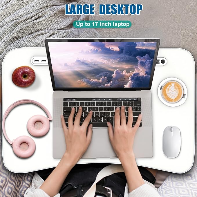 Fayquaze Laptop Bed Desk, Portable Foldable Lap Bed Table with USB Charge Port Storage Drawer and Cup Holder,Lap Desk Laptop Stand Tray Table Serving Tray for Eating, Reading and Working - Image 3