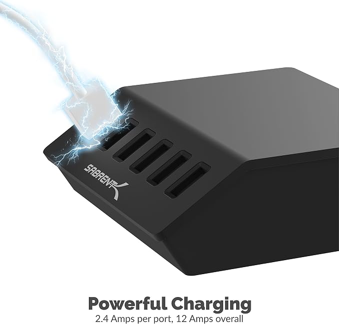SABRENT 60W 6-Port USB Charging Station, Auto-Detect, UL (AX-FLCH-B) - Image 5