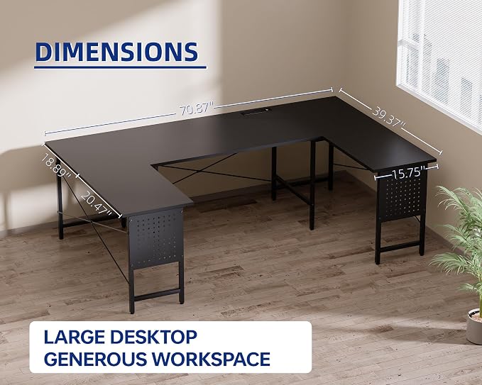 Pamray 71 Inch Large Gaming Desk with Power Outlets U Shaped Computer Desk | Spacious Workspace with USB Charging Ports & Pegboard & Headphone Hooks Suitable for PC Gaming Office Work Study and Writing - Image 4