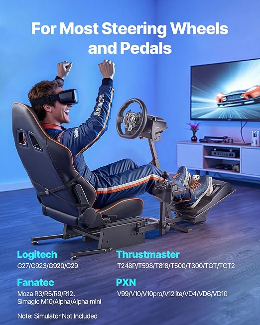 VEVOR Racing Wheel Stand, Heavy-Duty Simulator Cockpit Steering Wheel Stand, Fit Logitech G25, G27, G29, G920, G923, Thrustmaster T300RS, TX F458, T500RS, T3PA-PRO (F1/GT) and CSR Pedals - Image 2