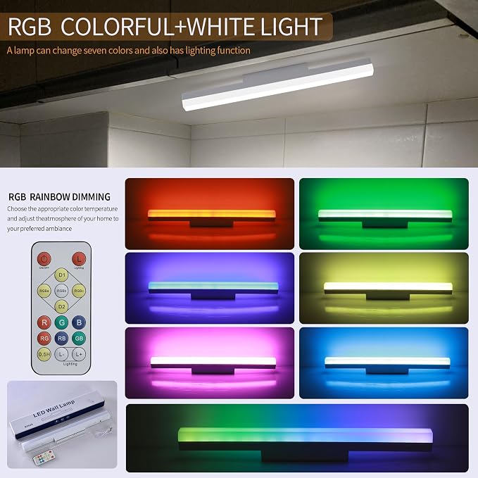 Rechargeable Wall Lights Bar Set of 2,Cold White with RGB - Image 3