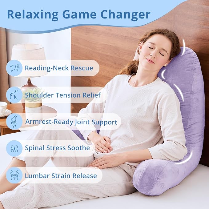 Sasttie Reading Pillow for Bed, Back Pillow for Sitting Up, Lavender - Image 6