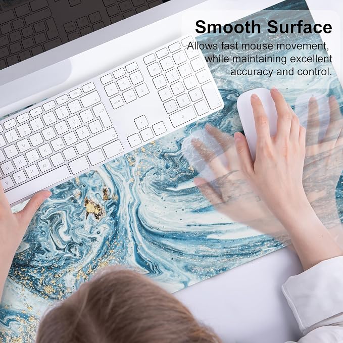 QiyI PU Leather Large Mouse Pad, Office Decor, 31.5" x 15.7", Blue Marble | Desk Décor Accessories, Extended Size, Waterproof & Easy to Clean, Smooth Surface, Non Slip Desk Organization - Image 5