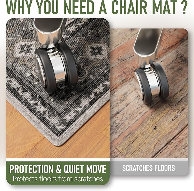 36"x48" Office Chair Mat for Hardwood, Under Desk Chair Mat for Home Office, Anti-Slip Office Rugs for Rolling Chairs, Floor Protector Washable Rugs Charcoal Gray - Image 3