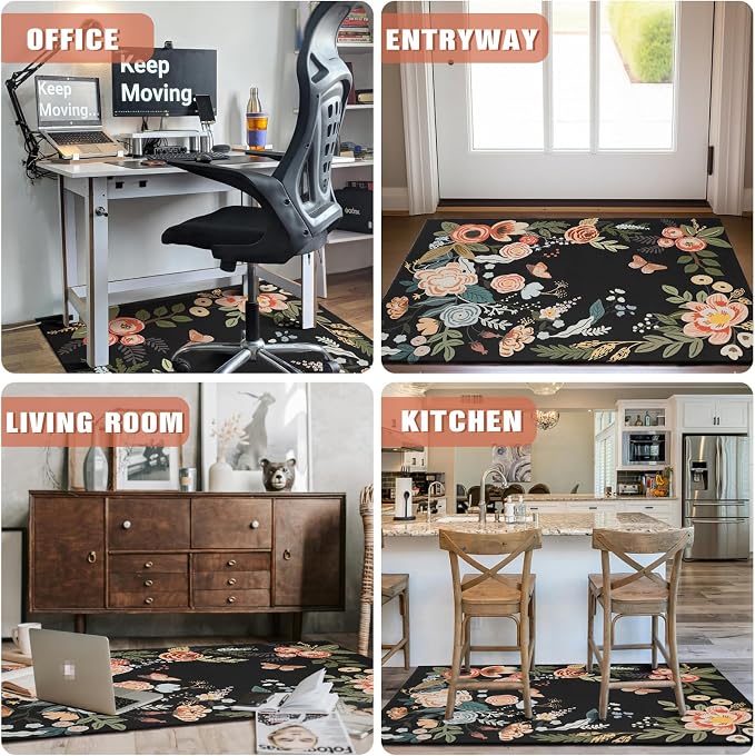Office Chair Mat for Hardwood Floor 36"X 48" Office Rugs for Gaming Rolling Chairs Computer Desk Chair Non-Slip Butterfly Floral Protector Mats for Hard Floor & Tile Floor Decor - Image 6
