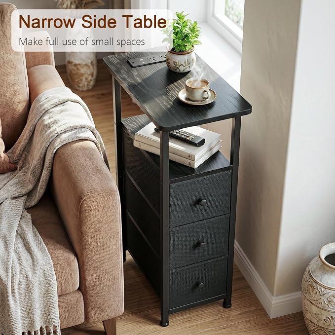 LOAKEKEL Narrow End Tables Living Room Set of 2 with Charging Station - Image 4