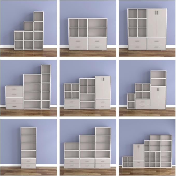Homes: Inside + Out Apexa 2-Cube Storage Organizer Shelves, Stackable Wood Bookcase Fits Cubby Bins for Organization, Dorm Teen Room Decor & Home Office, Taupe Grey - Image 7