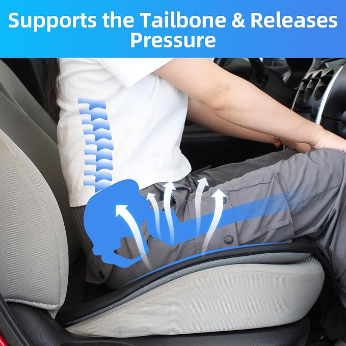 KAYI Car Seat Cushion, Comfort Memory Foam Car Cushions for Driving, Breathable Leather Surface with Anti Slip Rubber Bottom, Seat Cushion for Car and Office Chair (2 Pack, Grey) - Image 6