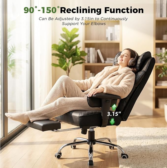 GTPLAYER Big and Tall Office Chair Wide Ergonomic Gaming Chair with Deluxe Embossing Designed Leather with Foot Rest,150°Reclining Adjustable Soft Armrests Pocket Spring Back Support and Pillow - Image 7