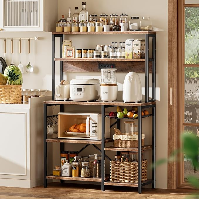 SUPERJARE Bakers Rack with Power Outlet, 35.4 Inches Coffee Bar with Basket - Image 2