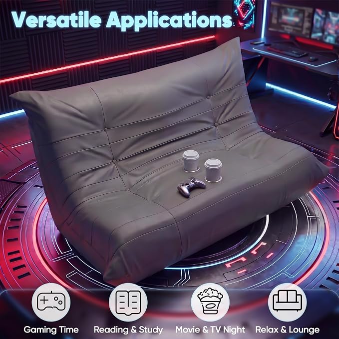 Homall Floor Gaming Chair Boneless Loveseat Couch, Ergonomic Floor Sofa Couch with Cup Holders, Leather Lazy Floor Lounger for Gaming, Reading, Relaxing, Watching TV (Grey) - Image 3