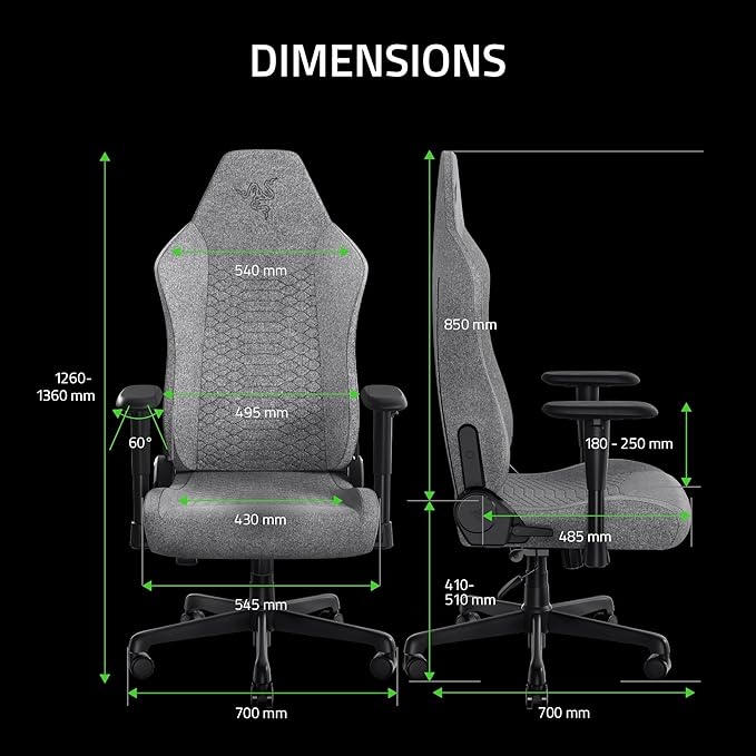 Razer Iskur V2 X Ergonomic Gaming Chair, Light Gray Edition | Built-In Lumbar Support, Wide Seat, High Density Foam Cushions, Adjustable 152 Degree Recline, 2D Armrests, Plush Fabric - Image 2