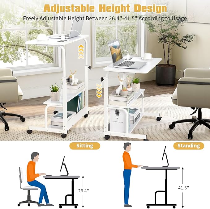 Karl home 31.5" Portable Rolling C-Shaped Computer Desk on Wheels, White - Image 6