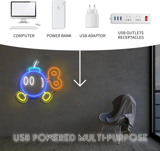 Gaming Neon Sign for Gamer Room Decor,USB Powered Dimmable Anime Neon Signs for Kids Bedroom Game Room Man Cave Gifts for Teens, Boys, Kids - Image 4