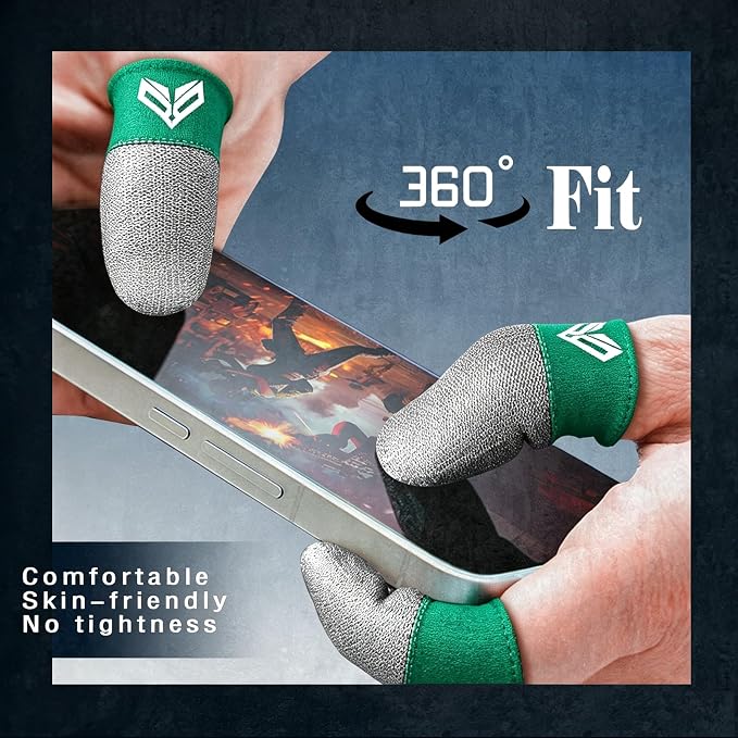 6PCS Gaming Finger Sleeves. 0.29MM Silver Fiber, Anti Sweat, Extremely Thin,Breathable Touchscreen dedales Gamer Finger Cover Thumb Sleeve Fit Phone Game Tablet Devices. (Green) - Image 6