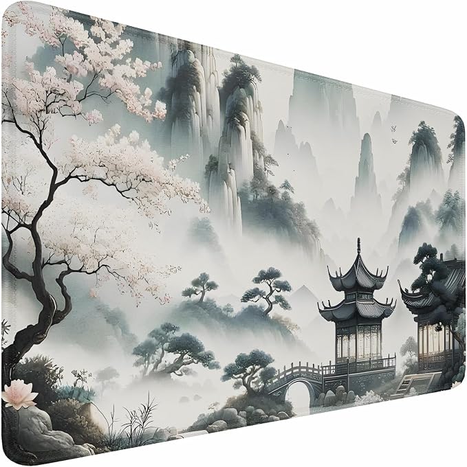 Large Gaming Mouse Pad, 31.5x15.7 inch Large Extended Computer Keyboard Mouse Mat, Water Resist Non-Slip Mousepad Rubber Base Long XXL Mouse Pad for Work & Gaming, Office & Home, Sakura Ancient City by Naukay