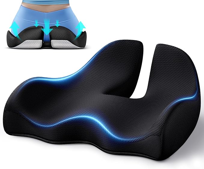 Benazcap Memory Foam Seat Cushion Relieves Sciatica & Tailbone Pain | Ergonomic design, washable cover & anti-slip base, long-sitting pad for office, gaming and car seats Black by Benazcap