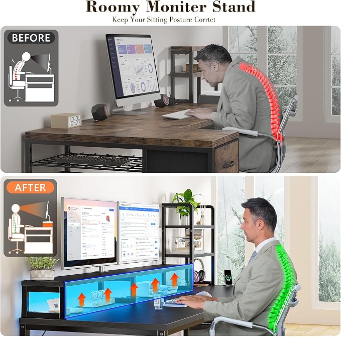 EnHomee 44" Gaming Desk with Hutch and Drawers,Black - Image 7
