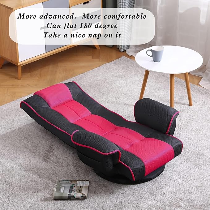 360° Swivel Floor Chair with Armrests, 14-Position Adjustable Floor Lounger for Adults, Foldable Reclining Chair for Living Room & Bedroom - Image 4