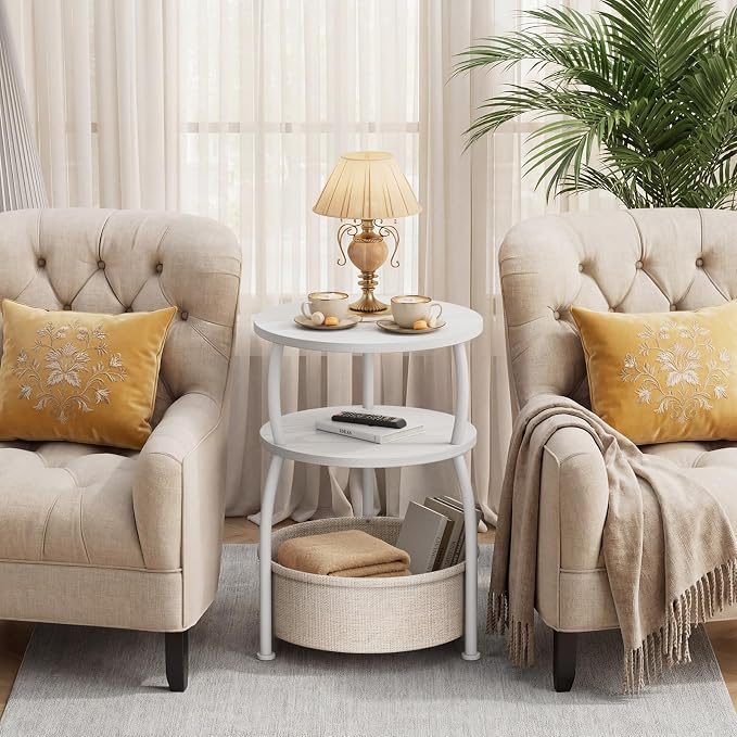 Round Side Table with Storage Basket, End Table Living Room, 15.7in - Image 5