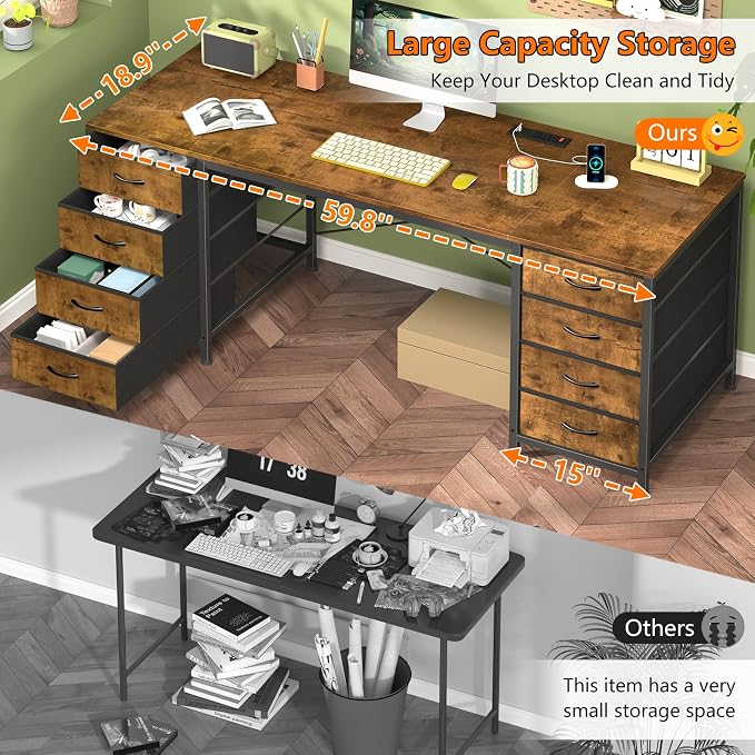 60 Inch Computer Desk with 8 Drawers for Home Office, Bedroom, Living Room - Image 5