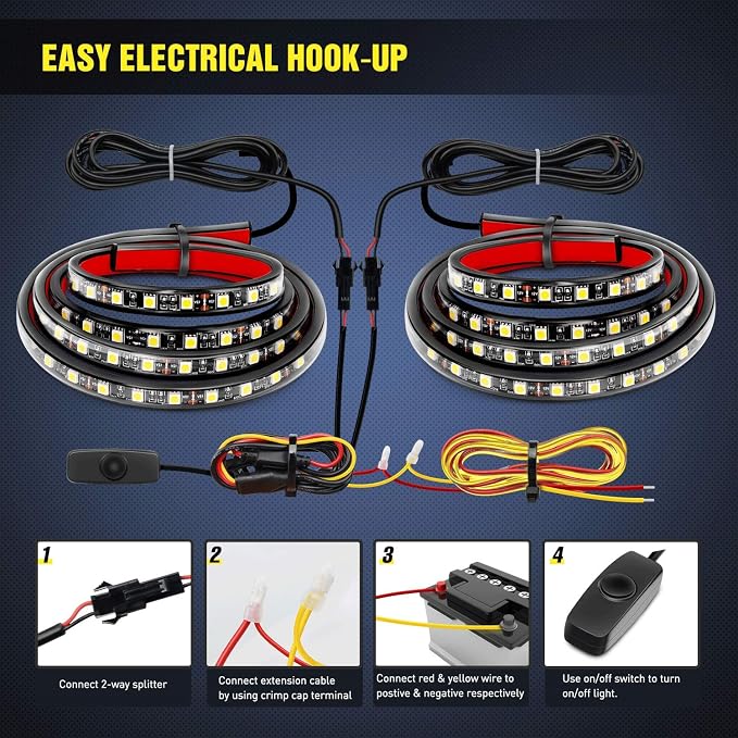 Nilight - TR-05 2PCS 60 Inch 180 LEDs Bed Strip Kit with Waterproof on/Off Switch Blade Fuse 2-Way Splitter Extension Cable for Cargo, Pickup Truck, SUV, RV, Boat , 2 Years Warranty - Image 6