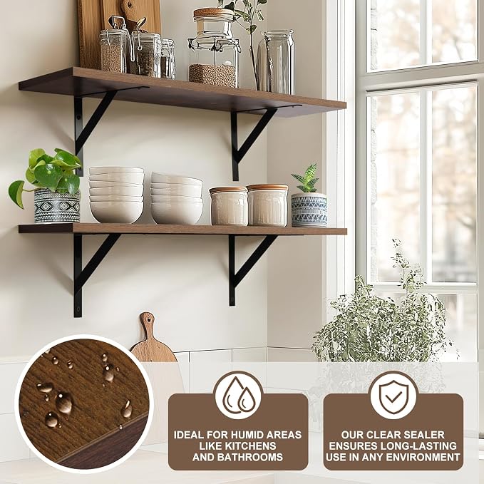 Tectocker-DOU 31.5" Long Floating Book Shelves for Wall, Heavy Duty, Brown - Image 3