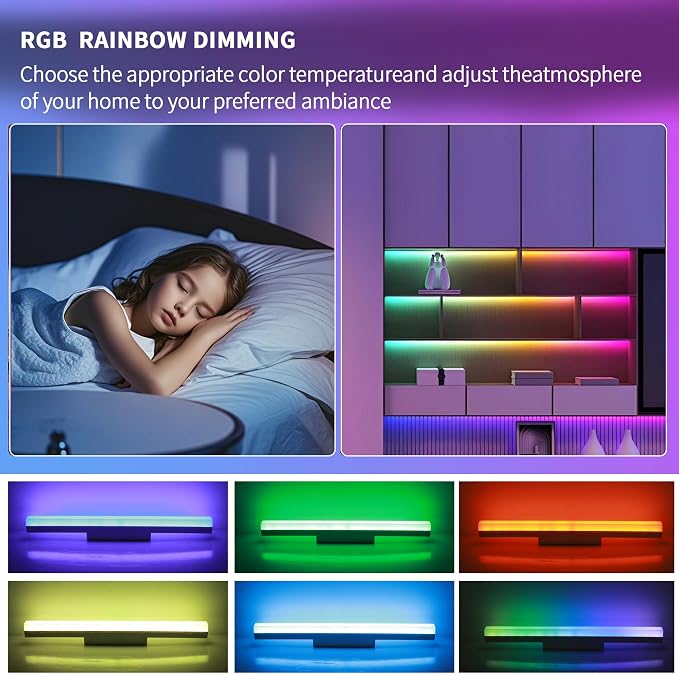 Rechargeable Wall Lights Bar Set of 2,Cold White with RGB - Image 2
