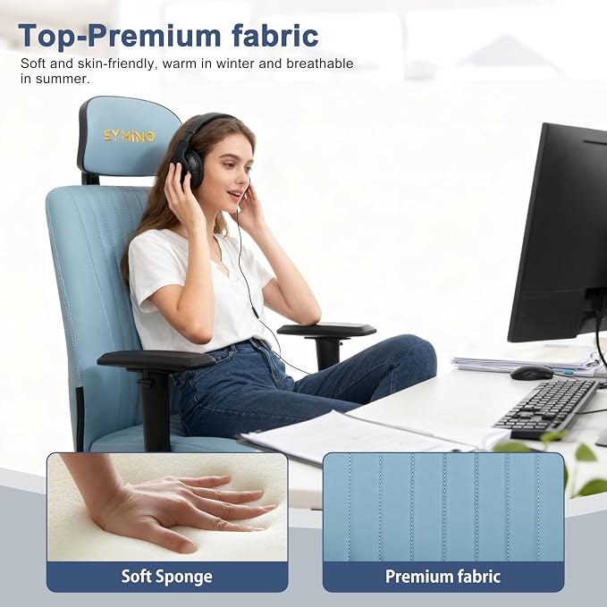 Symino Office Chair Ergonomic with 109° Rocking Function, Premium PU Leather, Integrated Lumbar Support, Adjustable Headrest & Armrests, Swivel Desk Chair - Image 5