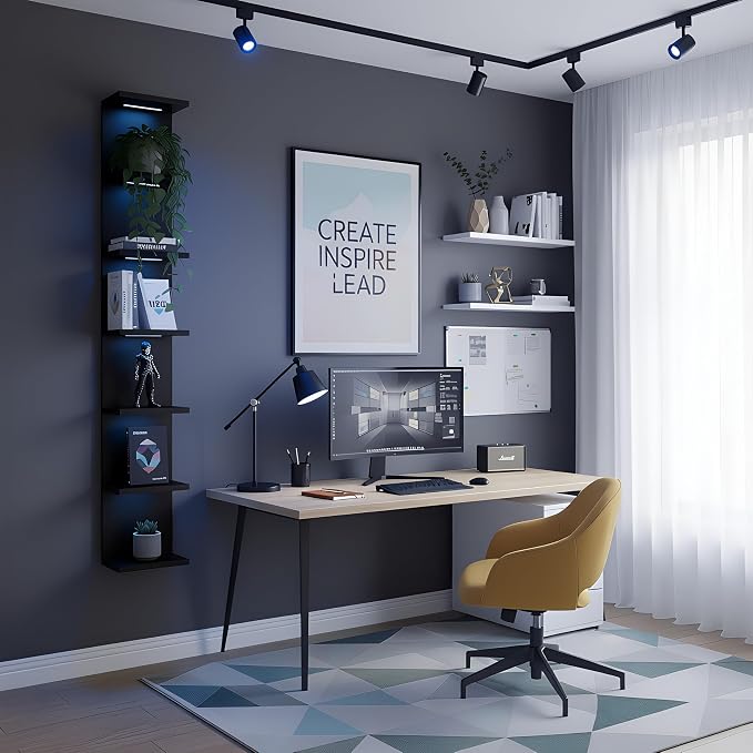VIWODS 7 Tier Wall Shelf with Lights, Black - Image 5